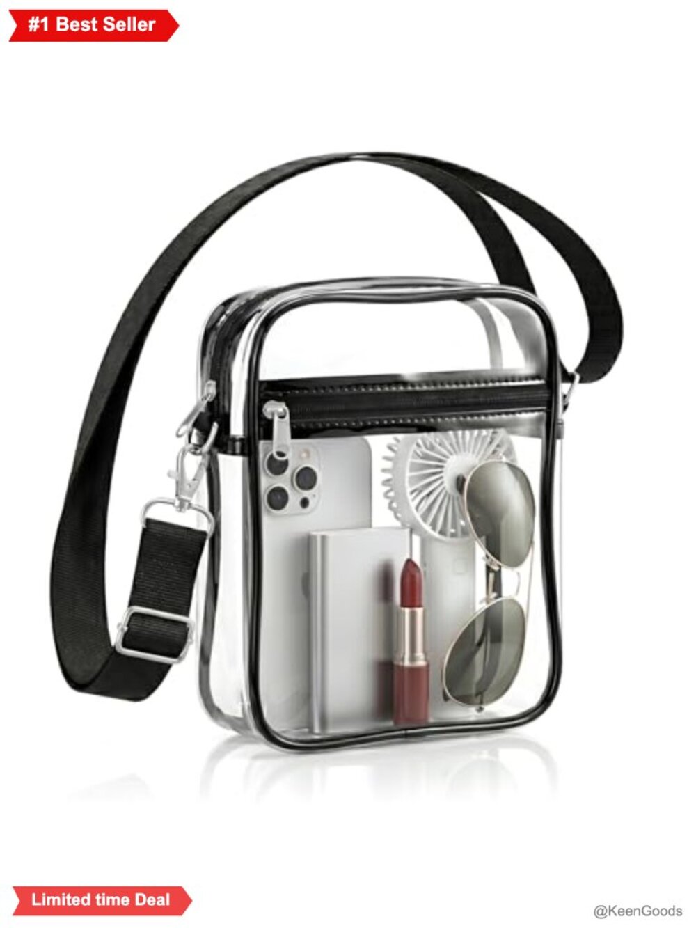 Clear PVC Crossbody Bag Stadium Approved Waterproof Zipper Purse